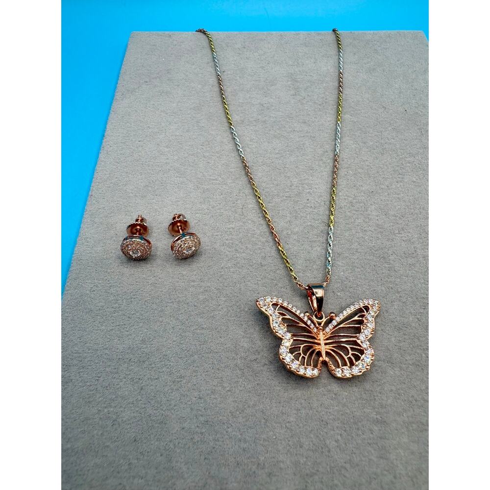 Moissanite Butterfly Necklace & Earring Set in Rose Gold over 925 Sterling - Picture 10 of 11